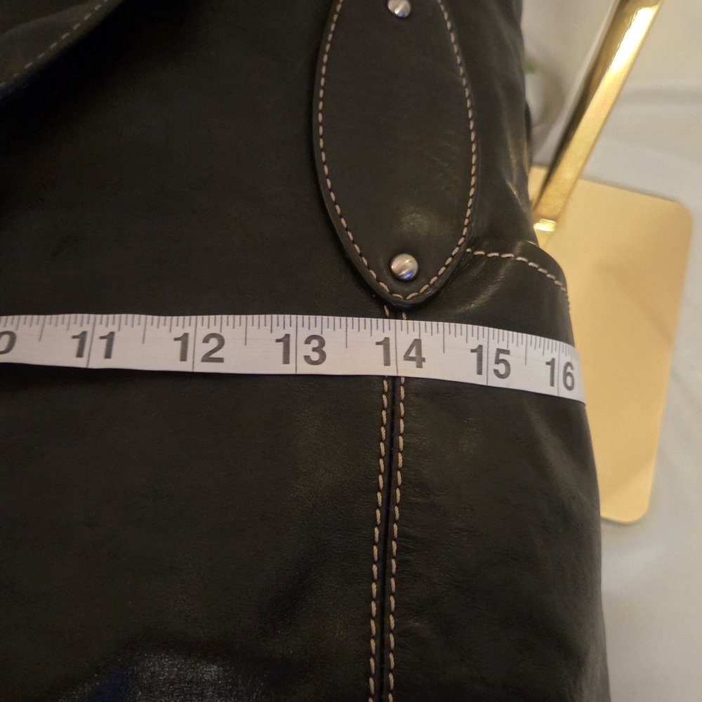 Fossil Genuine Leather Black Tote Bag Large Classic Shoulder Work Bag Key Charm - Picture 12 of 14